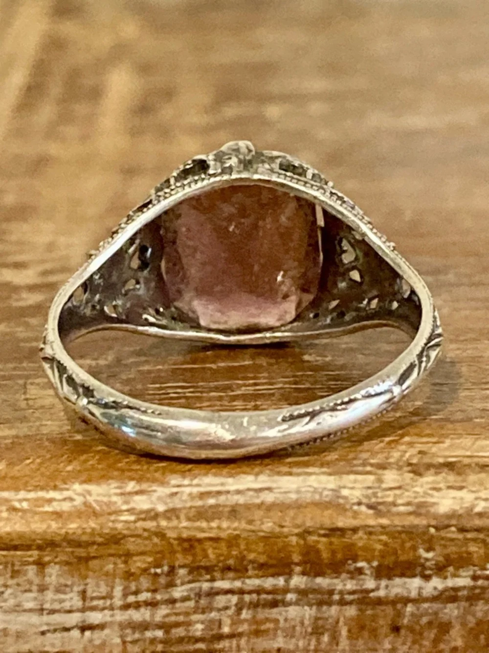 Sterling Silver Filigree Ring with Purple Stone - Size 7